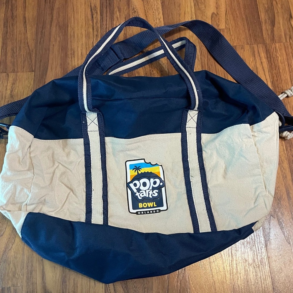 Pop-Tarts Bowl Orlando Canvas Duffel Bag Navy Blue Cream Travel Gym Sports Bag